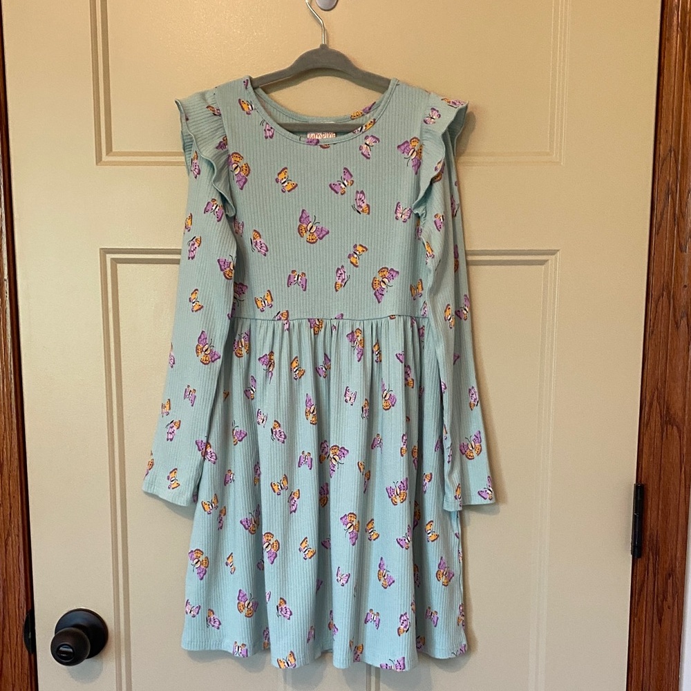 Girls' Ribbed Butterfly Print Dress